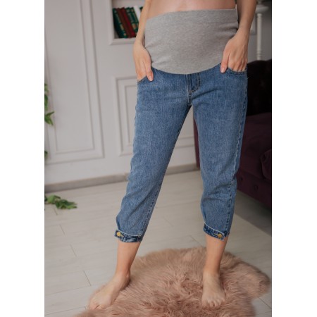 Джинси для вагітних МОМ з гудзиками знизу Сині